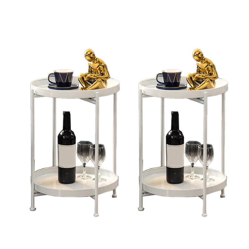 Round Shape Accent Side Table Metal Contemporary with Storage End Table