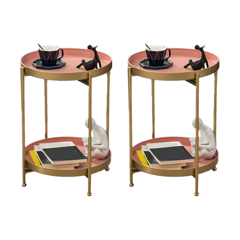 Round Shape Accent Side Table Metal Contemporary with Storage End Table