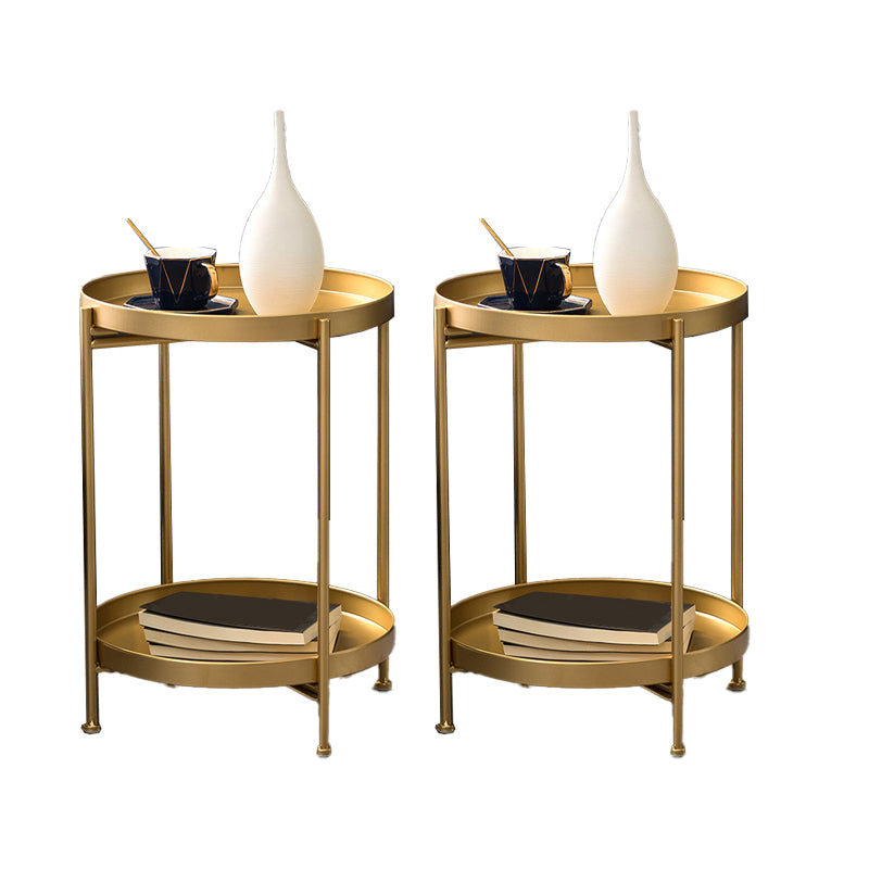 Round Shape Accent Side Table Metal Contemporary with Storage End Table