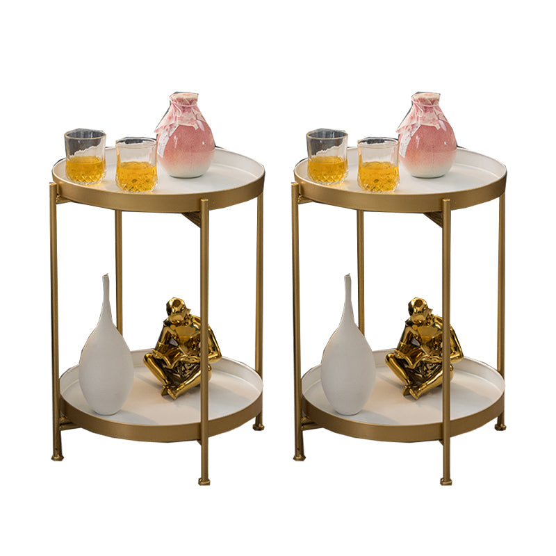 Round Shape Accent Side Table Metal Contemporary with Storage End Table