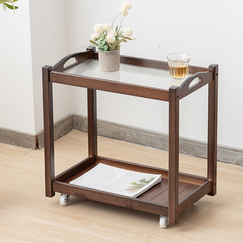 Contemporary Solid Wood 4 Legs Square Double Tier Accent Side Table
