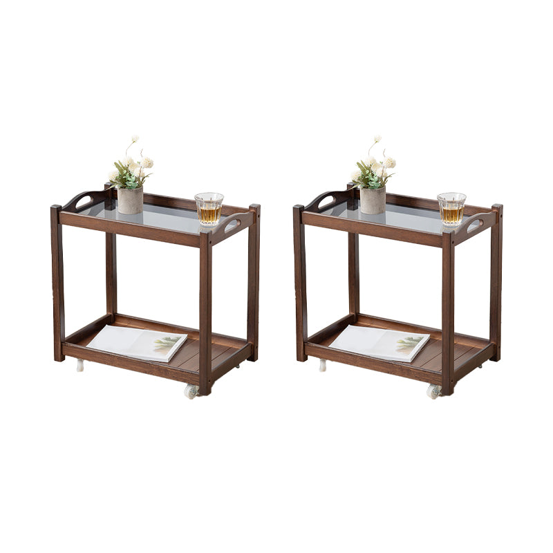Contemporary Solid Wood 4 Legs Square Double Tier Accent Side Table