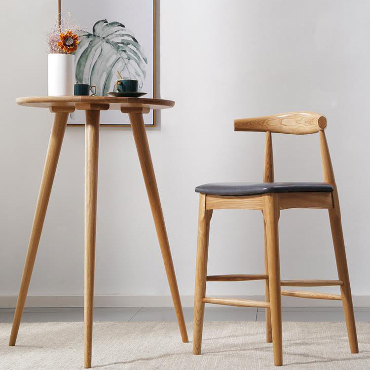 Faux Leather Dining Stools Industrial Bar Stool with Wood Base