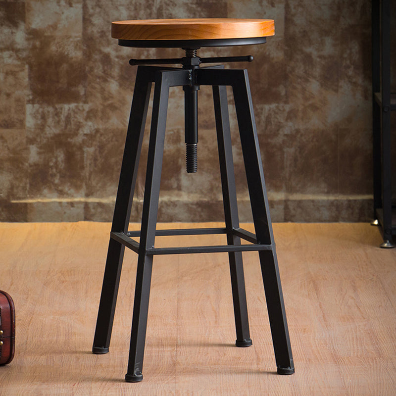 Industrial Armless Rotatable Counter Stool Iron Bar Stool with Pedal for Cafe