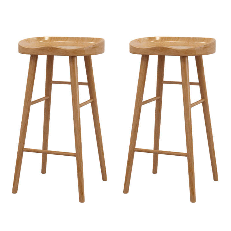 Modern Armless Backless Counter Stool Wood Bar Stool with Pedal for Milk Tea Shop