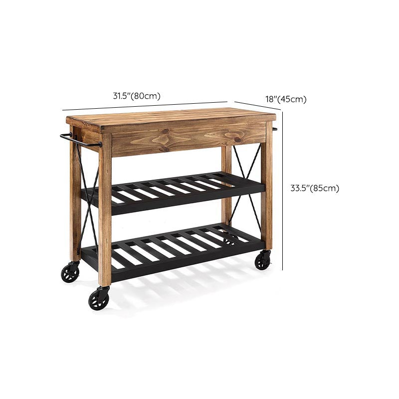 Solid Wood Rolling Kitchen Island Modern Kitchen Trolley with Towel Rack
