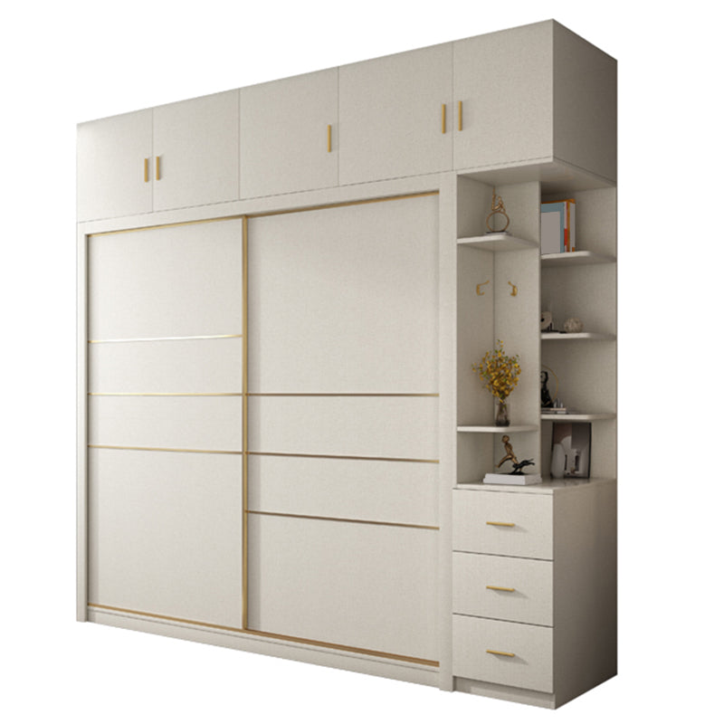 White Solid Wood Wardrobe Armoire Modern Sliding 2 Doors Wardrobe