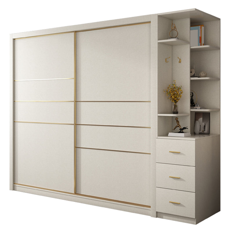 White Solid Wood Wardrobe Armoire Modern Sliding 2 Doors Wardrobe