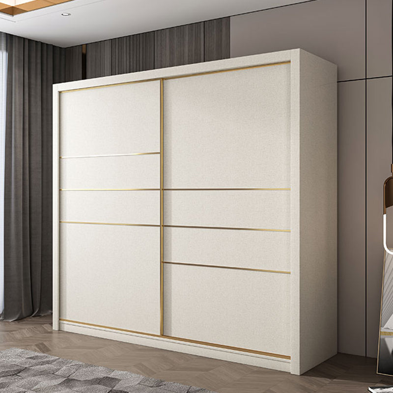 White Solid Wood Wardrobe Armoire Modern Sliding 2 Doors Wardrobe