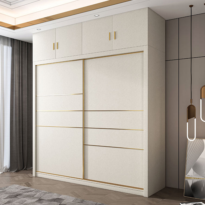 White Solid Wood Wardrobe Armoire Modern Sliding 2 Doors Wardrobe