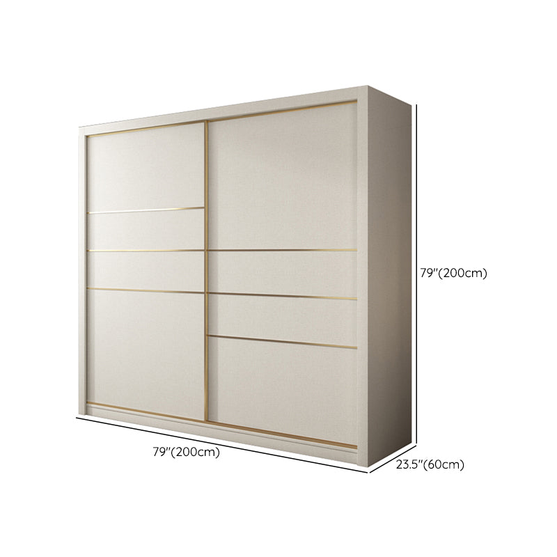 White Solid Wood Wardrobe Armoire Modern Sliding 2 Doors Wardrobe