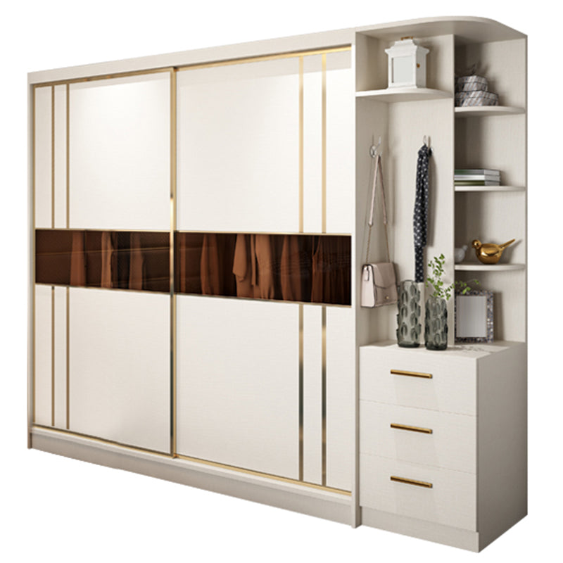 Contemporary Soft Close Doors Wardrobe Cabinet White Wood Sliding Doors with Shelves