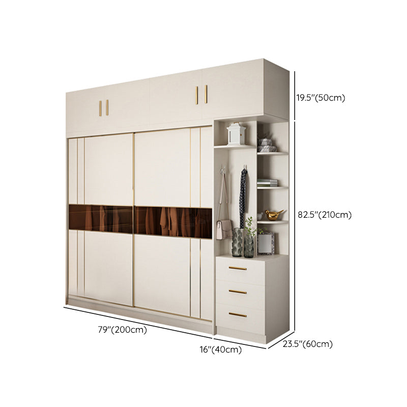 Contemporary Soft Close Doors Wardrobe Cabinet White Wood Sliding Doors with Shelves