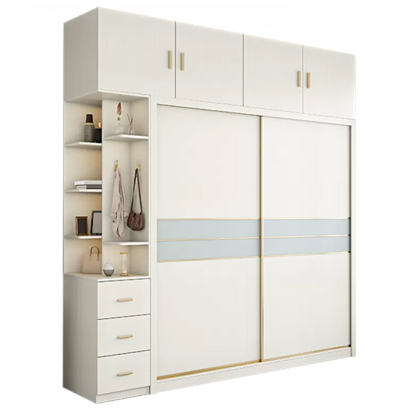 Contemporary Freestanding Wood Wardrobe Sliding Soft Close Doors in White