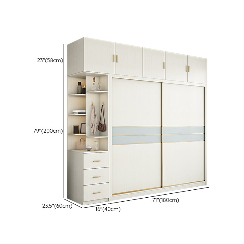 Contemporary Freestanding Wood Wardrobe Sliding Soft Close Doors in White