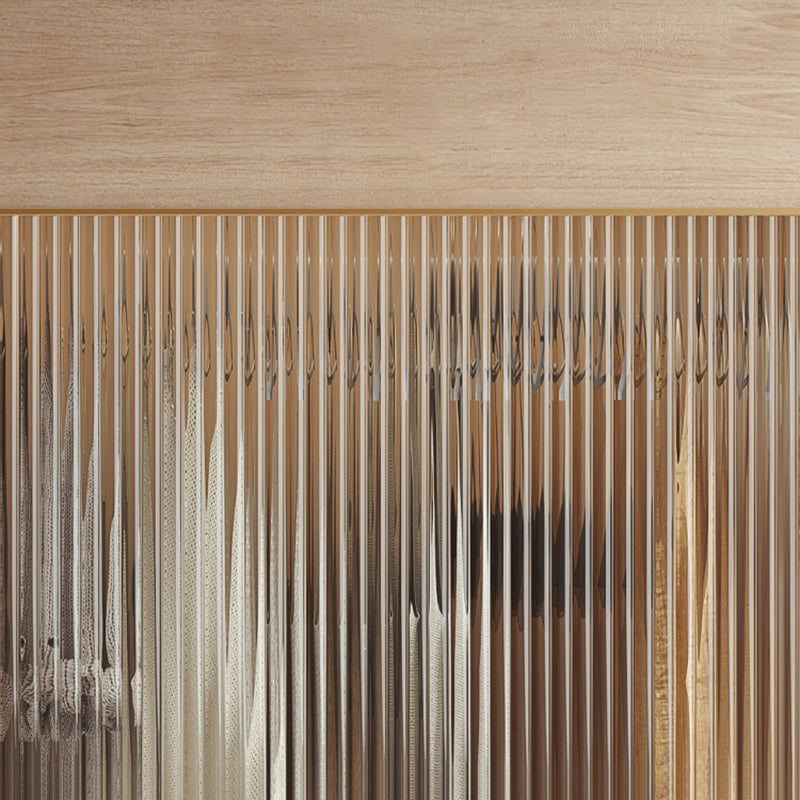 Contemporary Glass Sliding Doors Wardrobe Natural Wood Wardrobe with Drawers