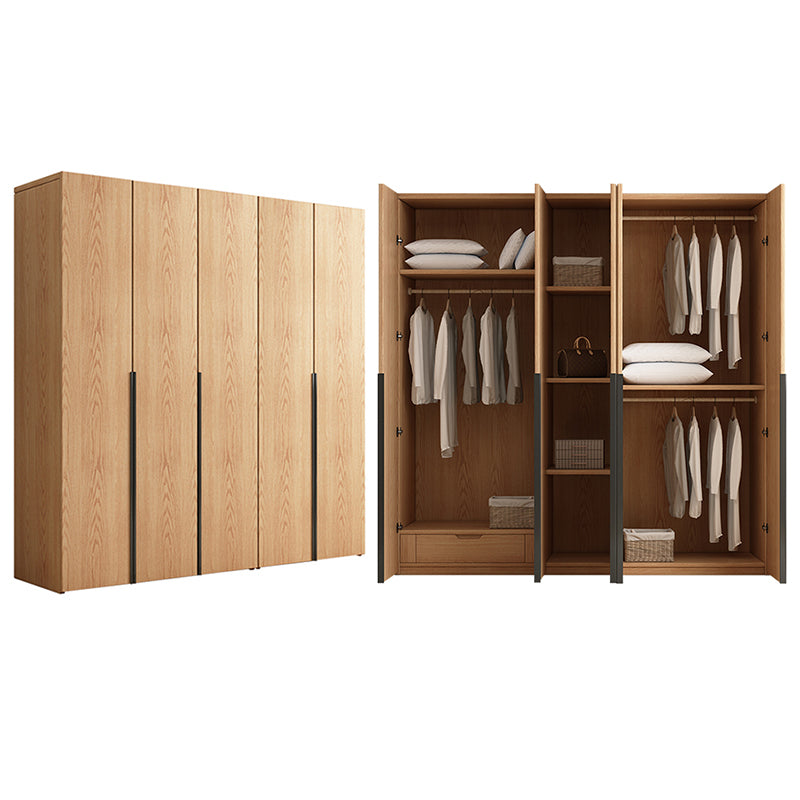 Contemporary Freestanding Natural Wardrobe Oak Solid Wood Wardrobe with Shelves