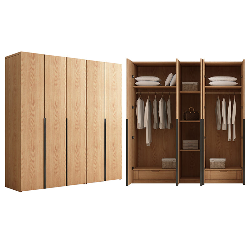 Contemporary Freestanding Natural Wardrobe Oak Solid Wood Wardrobe with Shelves