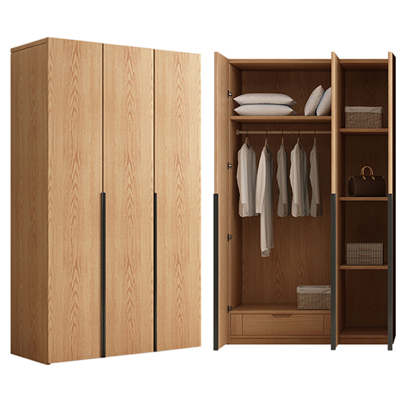 Contemporary Freestanding Natural Wardrobe Oak Solid Wood Wardrobe with Shelves