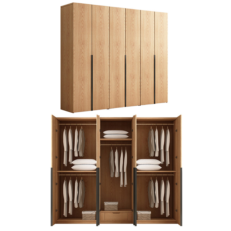 Contemporary Freestanding Natural Wardrobe Oak Solid Wood Wardrobe with Shelves