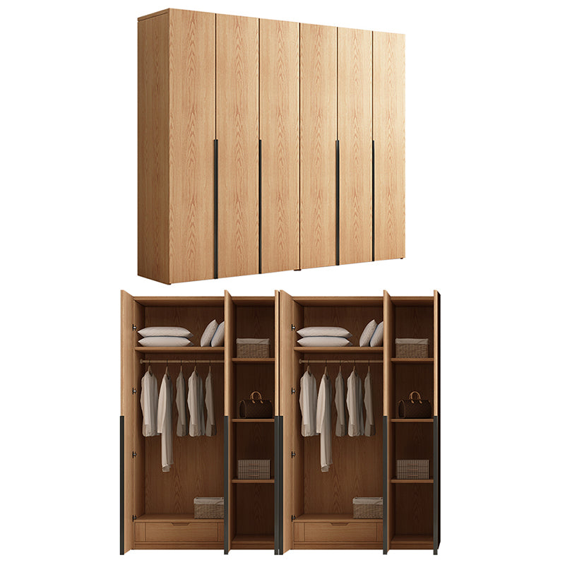 Contemporary Freestanding Natural Wardrobe Oak Solid Wood Wardrobe with Shelves