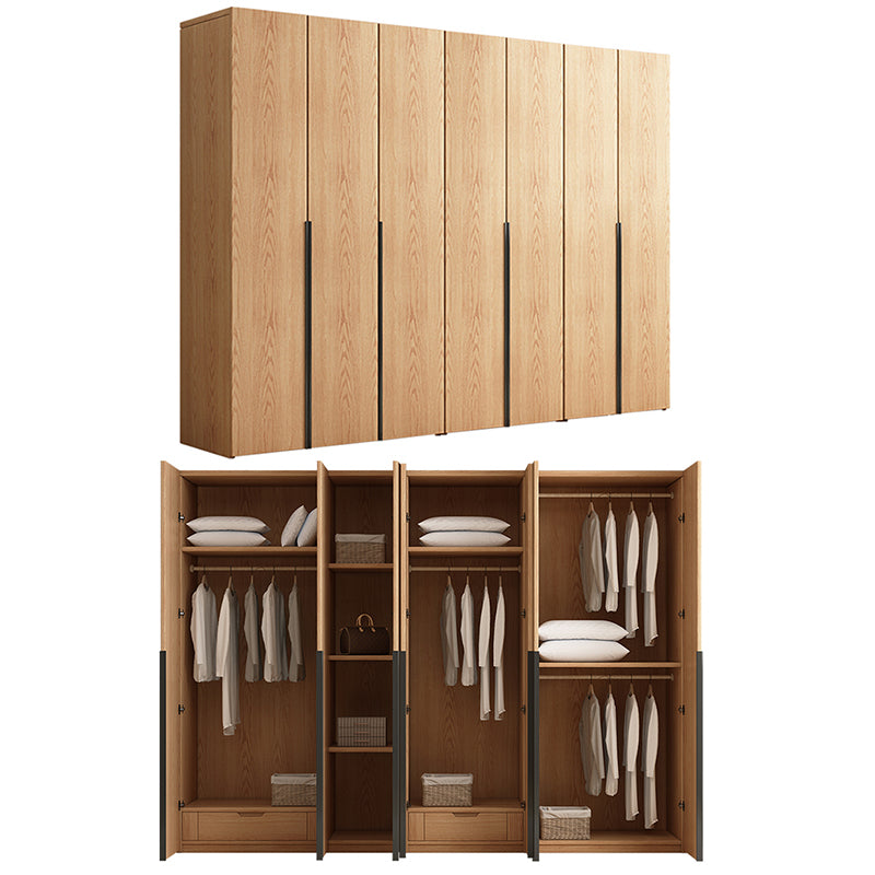 Contemporary Freestanding Natural Wardrobe Oak Solid Wood Wardrobe with Shelves