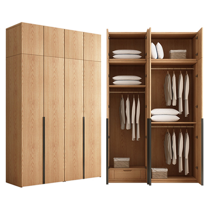 Contemporary Freestanding Natural Wardrobe Oak Solid Wood Wardrobe with Shelves