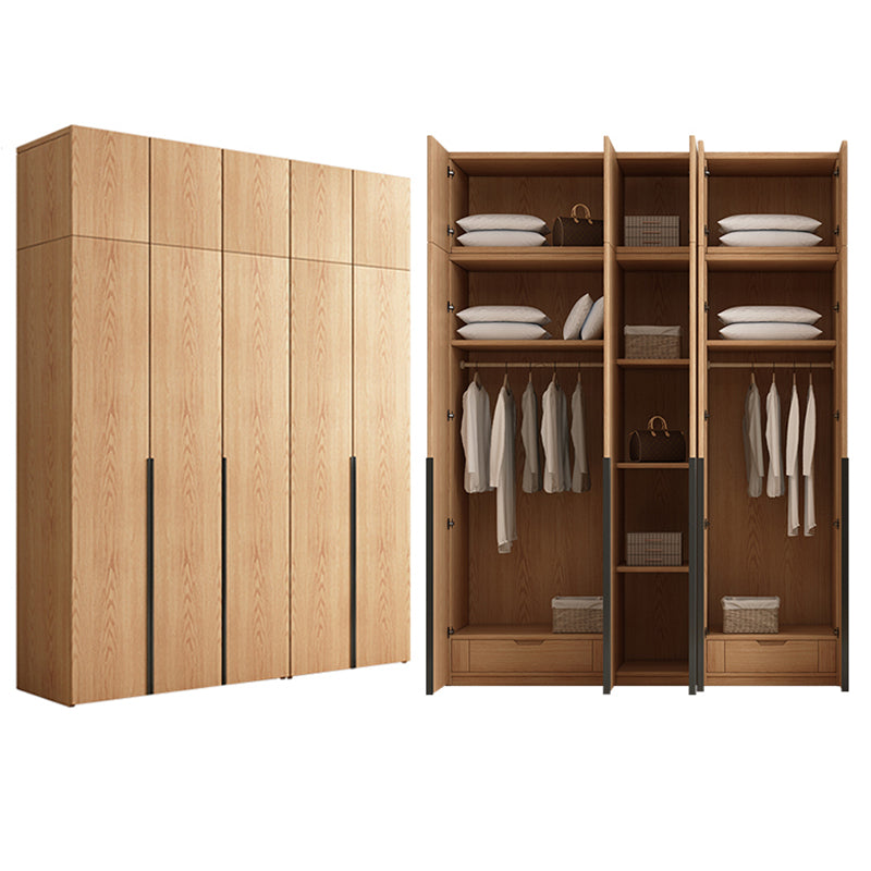 Contemporary Freestanding Natural Wardrobe Oak Solid Wood Wardrobe with Shelves