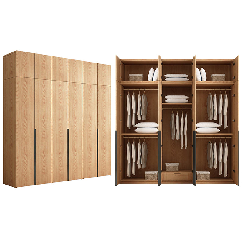 Contemporary Freestanding Natural Wardrobe Oak Solid Wood Wardrobe with Shelves