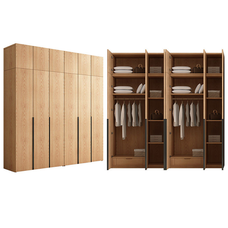 Contemporary Freestanding Natural Wardrobe Oak Solid Wood Wardrobe with Shelves