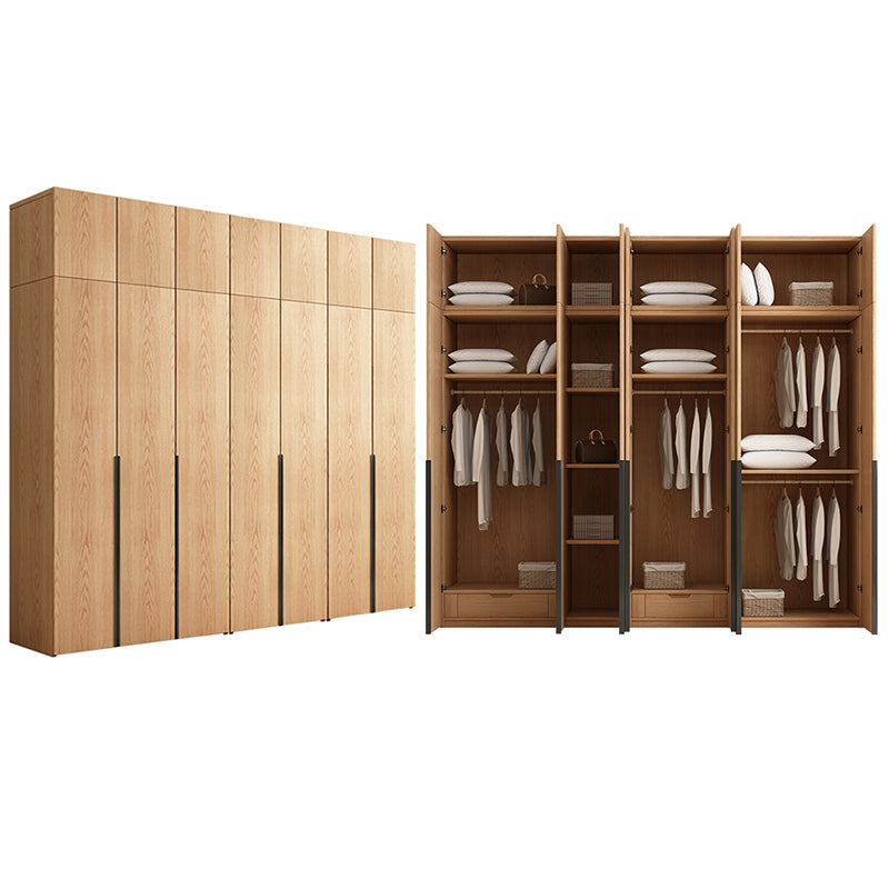 Contemporary Freestanding Natural Wardrobe Oak Solid Wood Wardrobe with Shelves