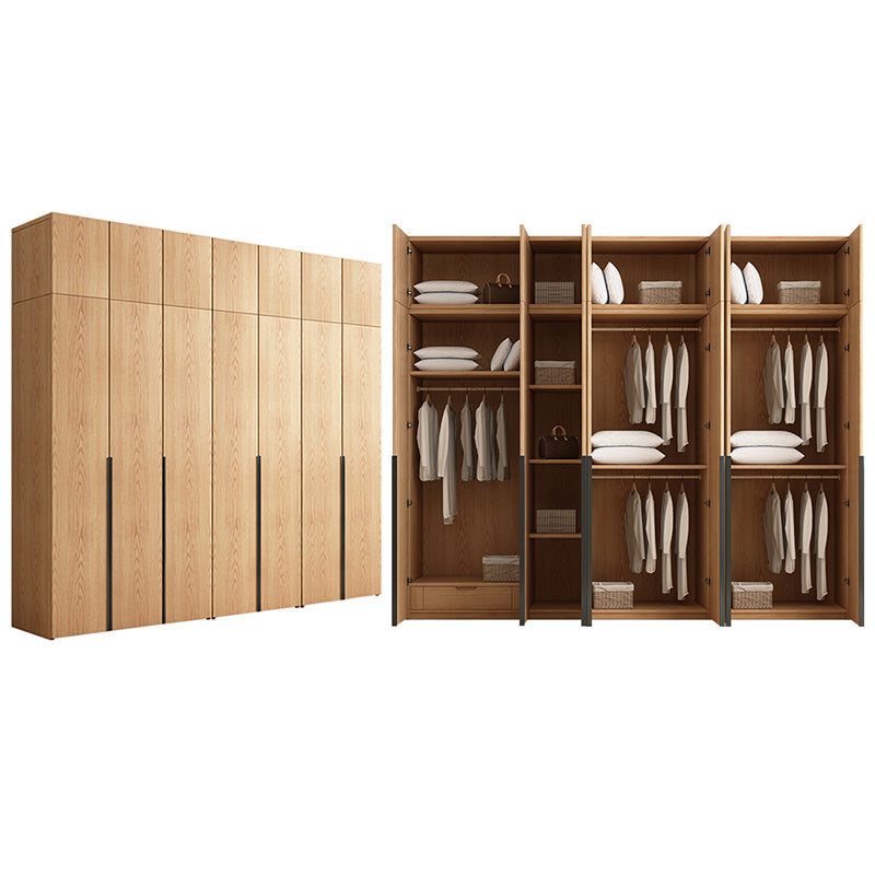 Contemporary Freestanding Natural Wardrobe Oak Solid Wood Wardrobe with Shelves