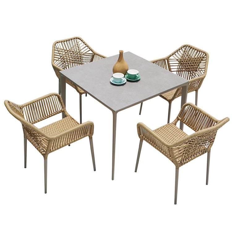 Boho Style Dining Set Stone Top 1/5/7 Pieces Dining Set with Metal Base