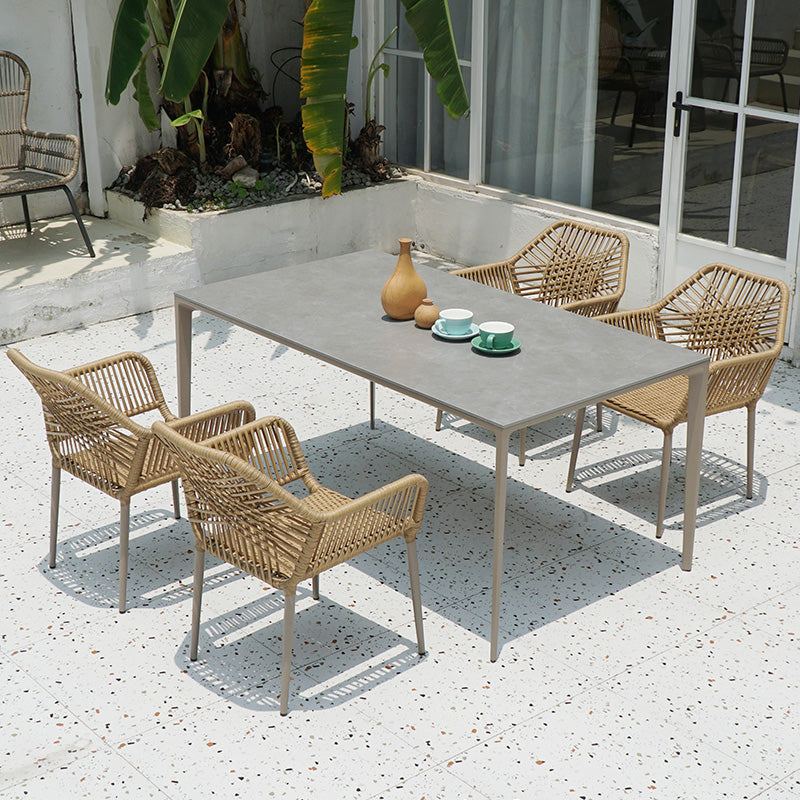 Boho Style Dining Set Stone Top 1/5/7 Pieces Dining Set with Metal Base