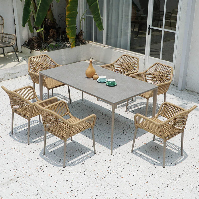 Boho Style Dining Set Stone Top 1/5/7 Pieces Dining Set with Metal Base