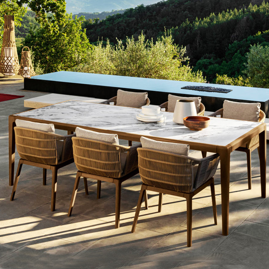 Rectangular Dining Set Stone 1/7 Pieces Dining Set with Wooden Base