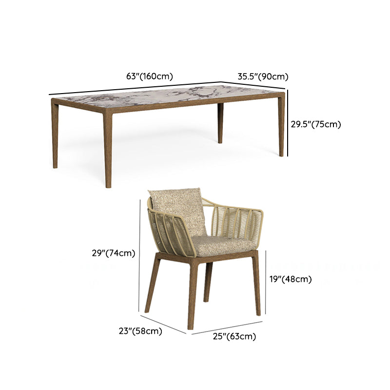 Rectangular Dining Set Stone 1/7 Pieces Dining Set with Wooden Base