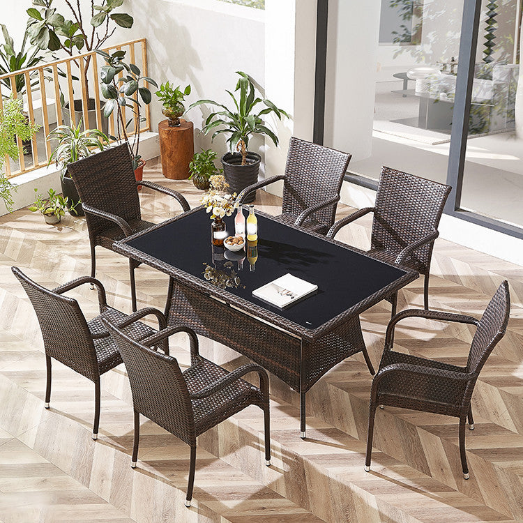 Modern Style Dining Set Glass Top 5/7 Pieces Water Resistant Dining Set