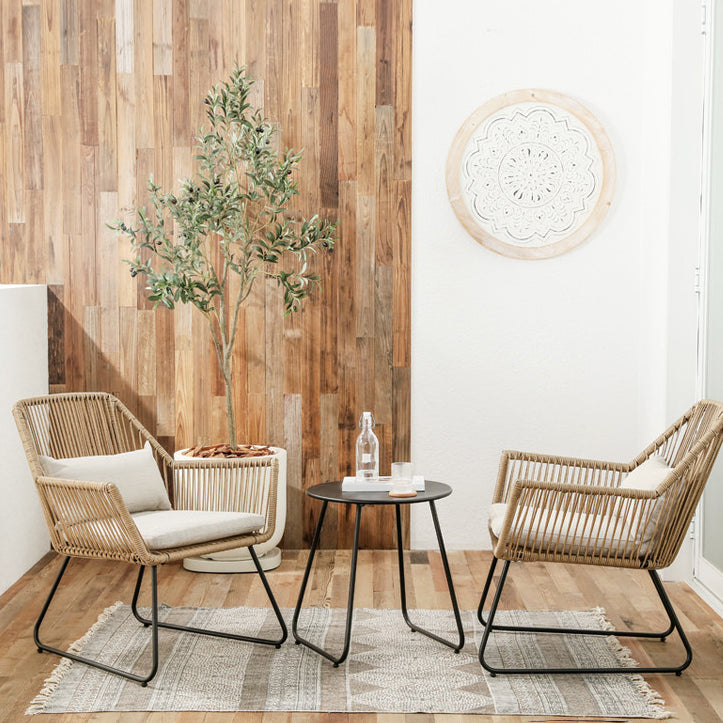 Modern Style Bistro Set Round Top Metal 3 Pieces Bistro Table Set