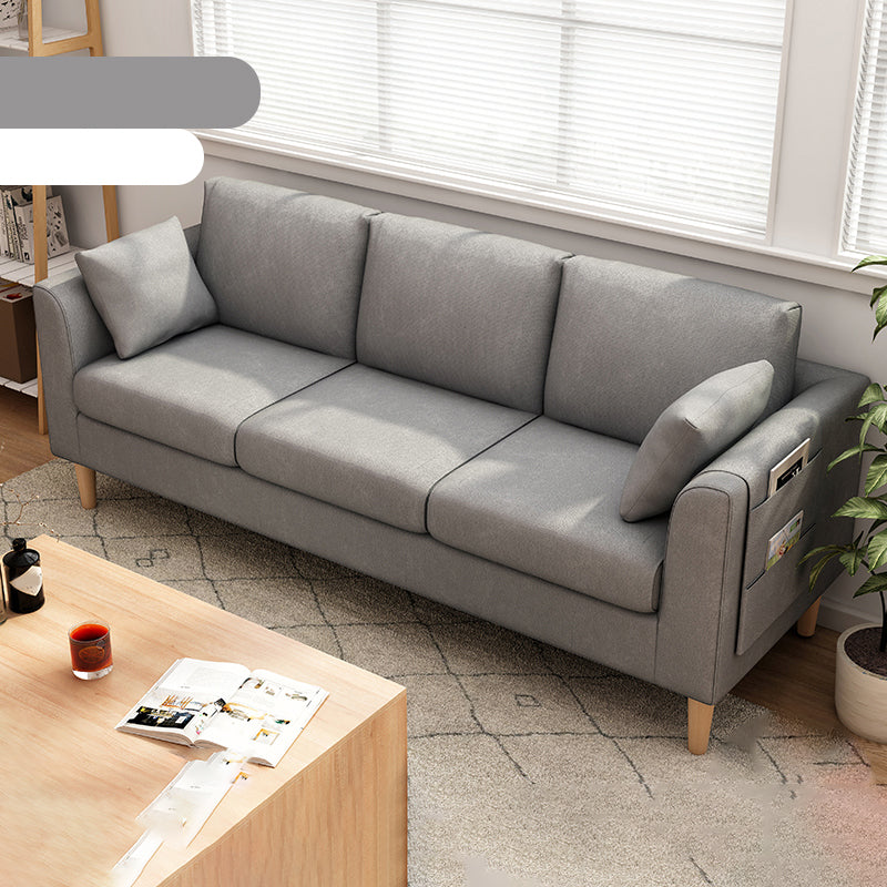 Scandinavian 3 Seater Sofa with Pillows Back and Tuxedo Arm and Solid Wood Legs