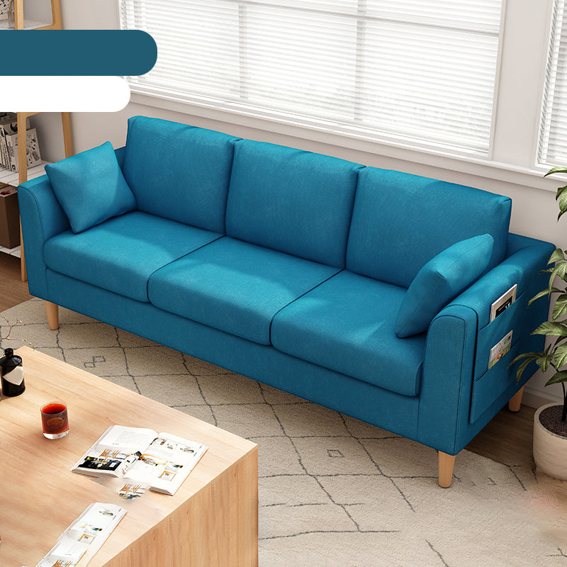 Scandinavian 3 Seater Sofa with Pillows Back and Tuxedo Arm and Solid Wood Legs