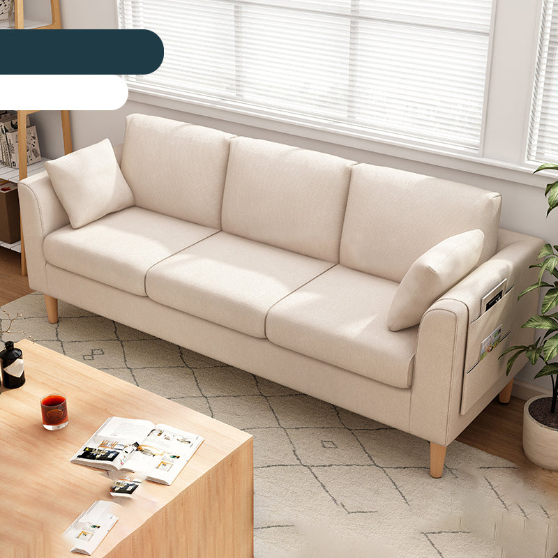 Scandinavian 3 Seater Sofa with Pillows Back and Tuxedo Arm and Solid Wood Legs