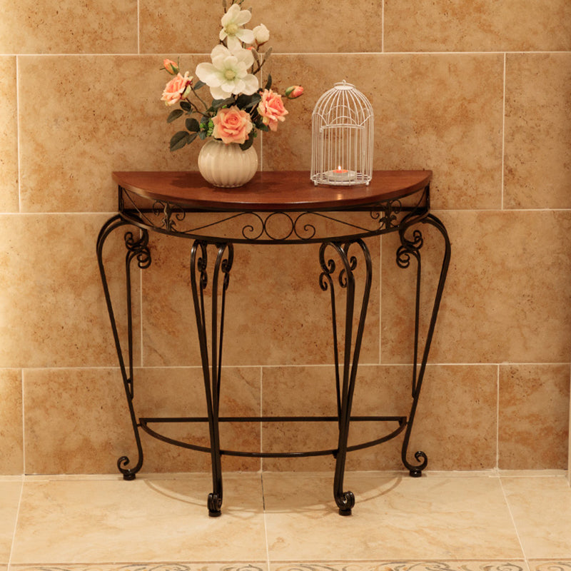 Wooden Half Moon Accent Table 1-shelf Console Table with Iron Legs