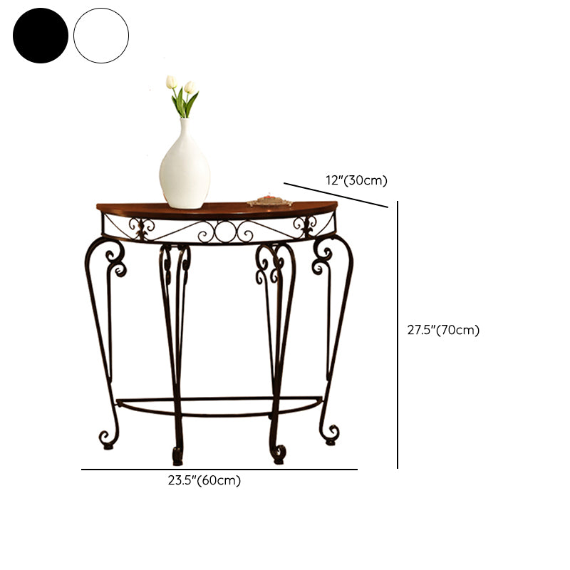 Wooden Half Moon Accent Table 1-shelf Console Table with Iron Legs