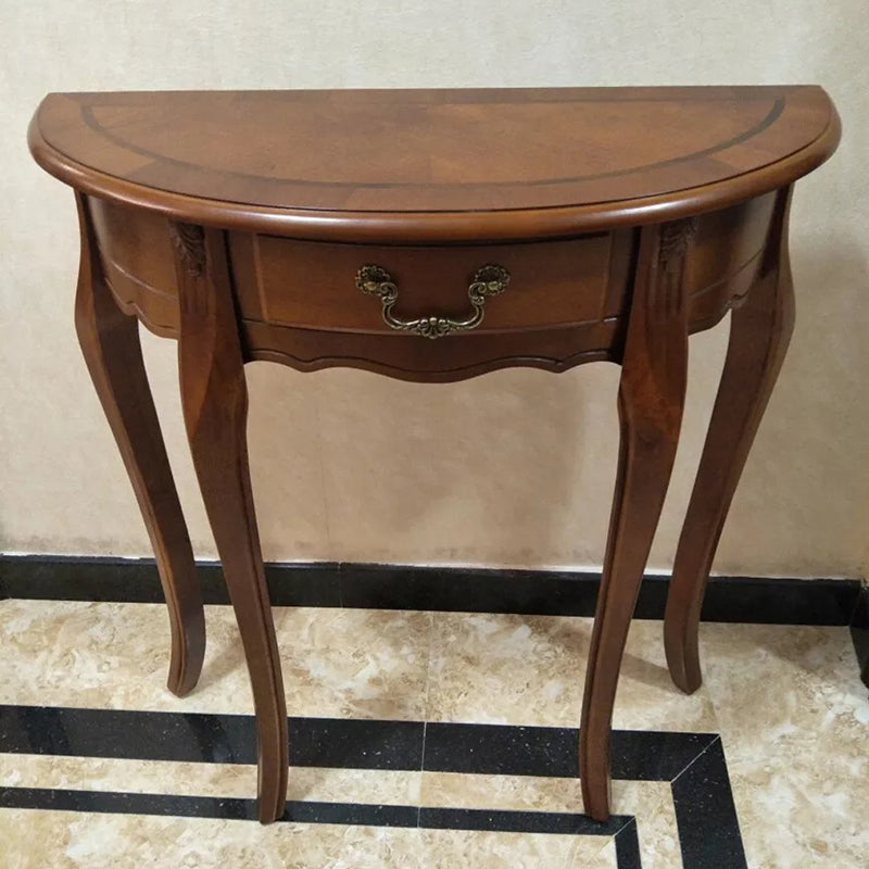 Solid Wood Half Moon Accent Table 1 Drawer 33.46" Tall End Table