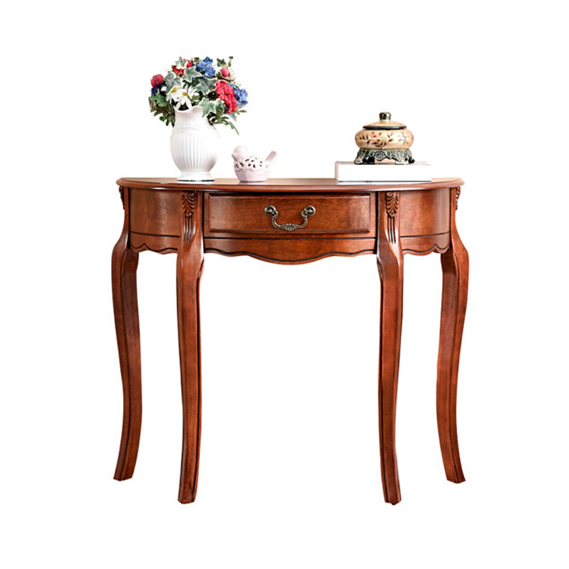 Solid Wood Half Moon Accent Table 1 Drawer 33.46" Tall End Table