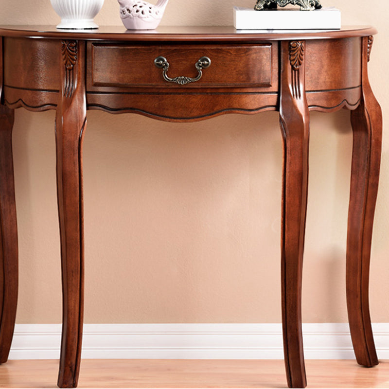 Solid Wood Half Moon Accent Table 1 Drawer 33.46" Tall End Table