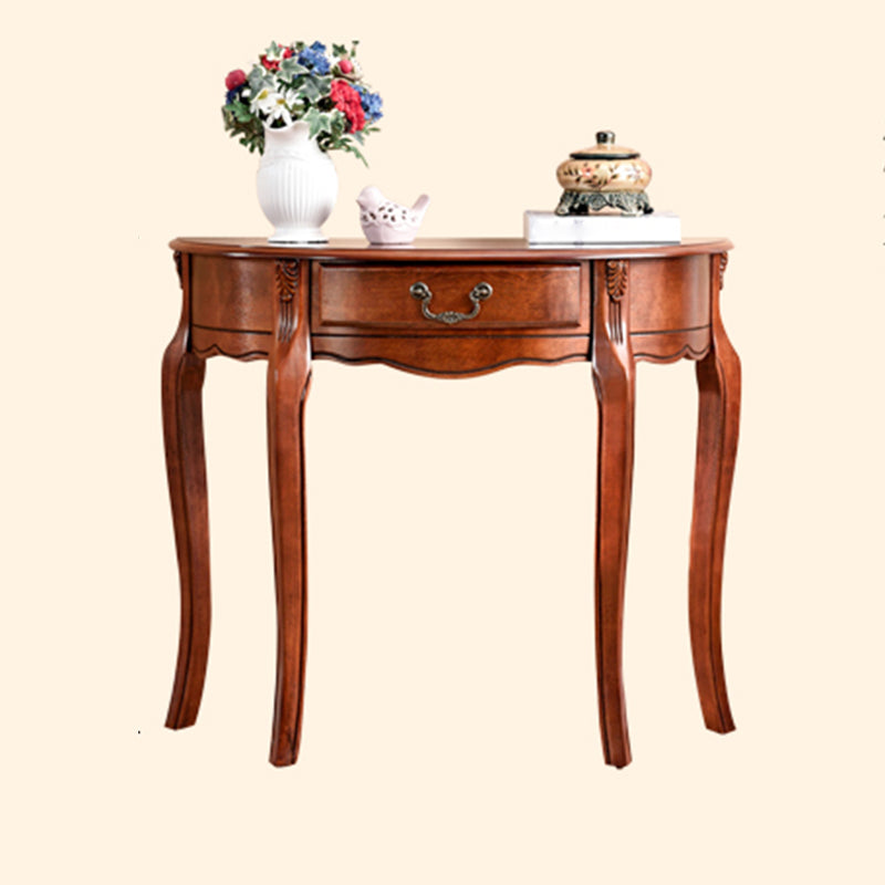 Solid Wood Half Moon Accent Table 1 Drawer 33.46" Tall End Table