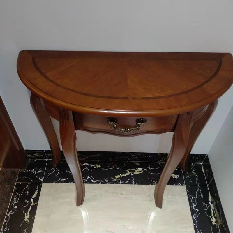 Solid Wood Half Moon Accent Table 1 Drawer 33.46" Tall End Table