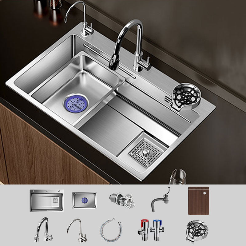 Modern Kitchen Sink Stainless Steel Strainer Kitchen Sink with Faucet in Chrome
